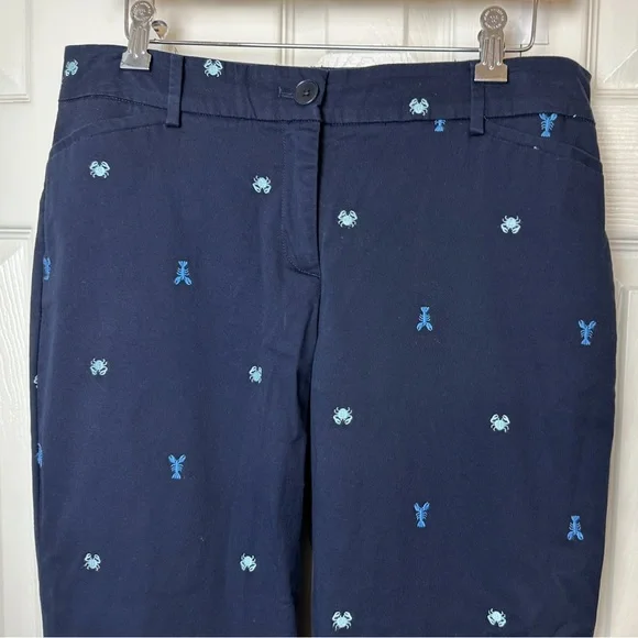 TALBOTS Petite The Perfect Crop Curvy Pants Capri Embroidered Crab Lobster Blue - Picture 3 of 8